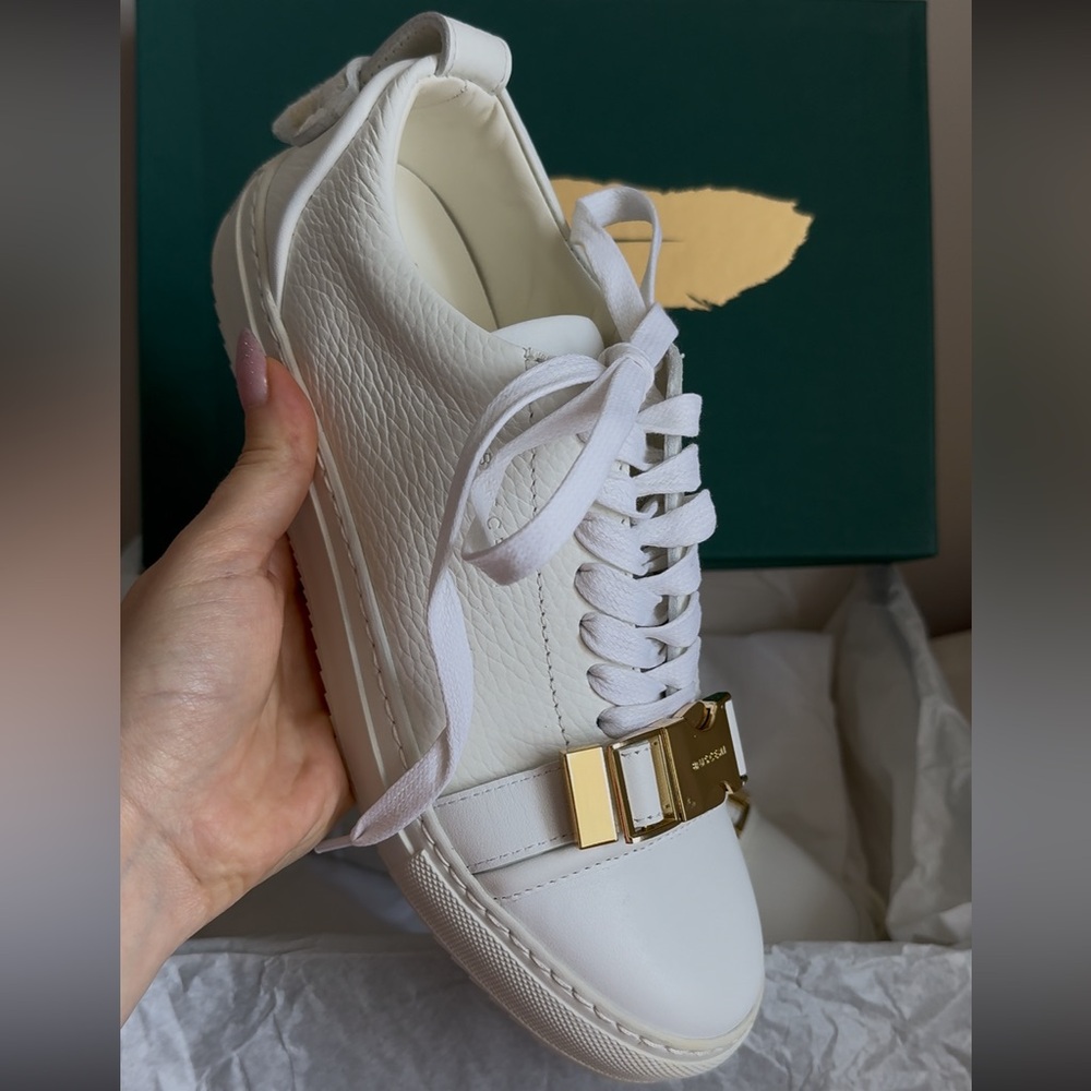 Buscemi White and Gold Luxury calf leather Sneakers